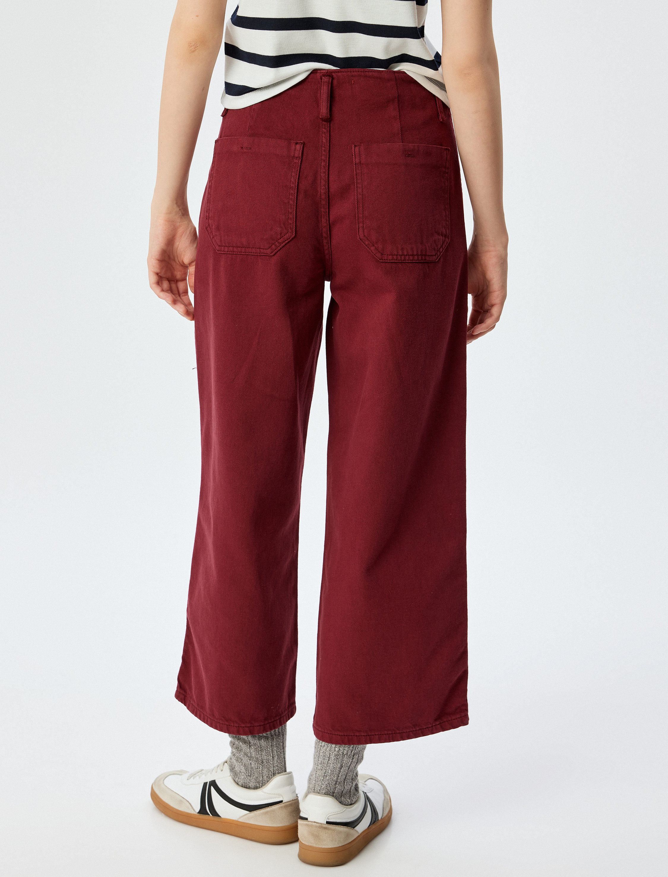   Geniş Kısa Paça Pantolon Yüksek Bel Düğmeli - Wide Leg Jean