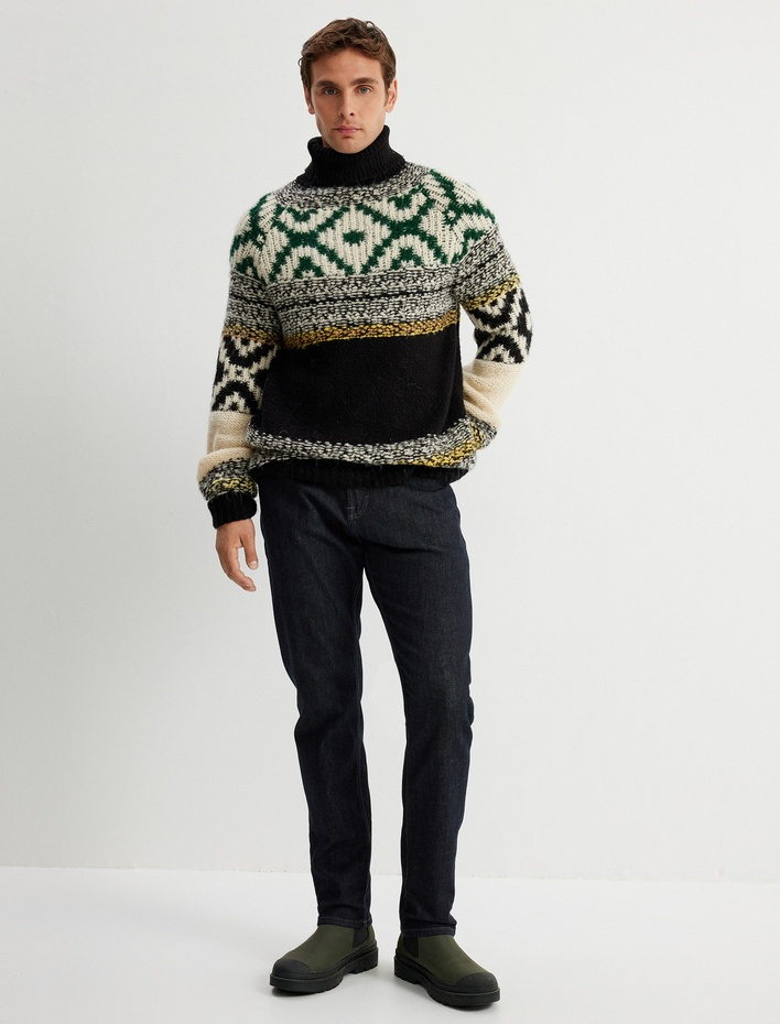  Triko Kazak Balıkçı Yaka Çok Renkli Uzun Kollu