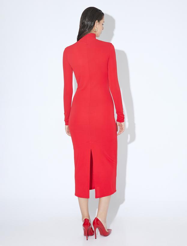 Uzun Kalem Elbise Balıkçı Yaka Uzun Kollu Slim Fit_3