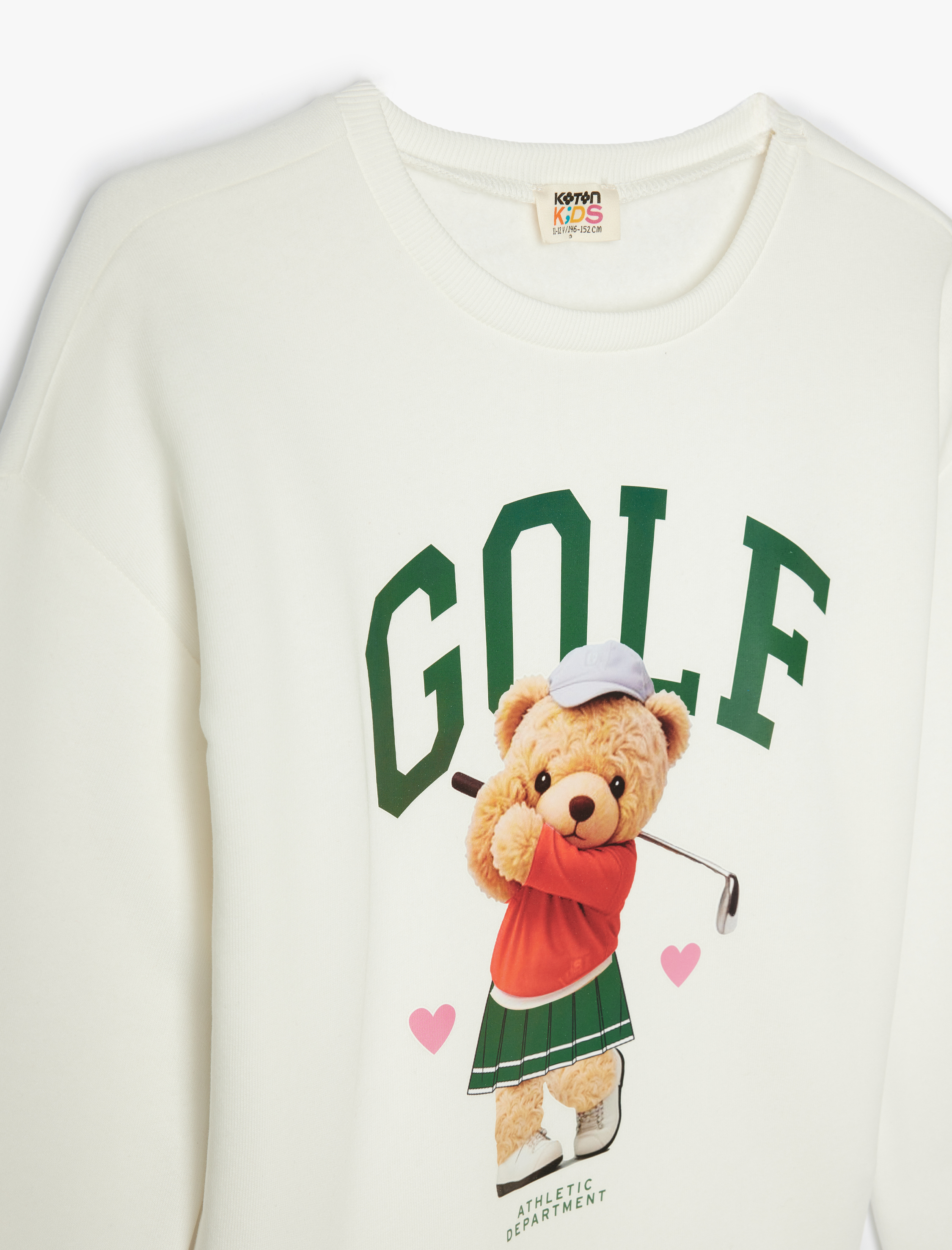  Kız Çocuk Sweatshirt Ayıcık Baskılı Uzun Kollu Bisiklet Yaka Şardonlu