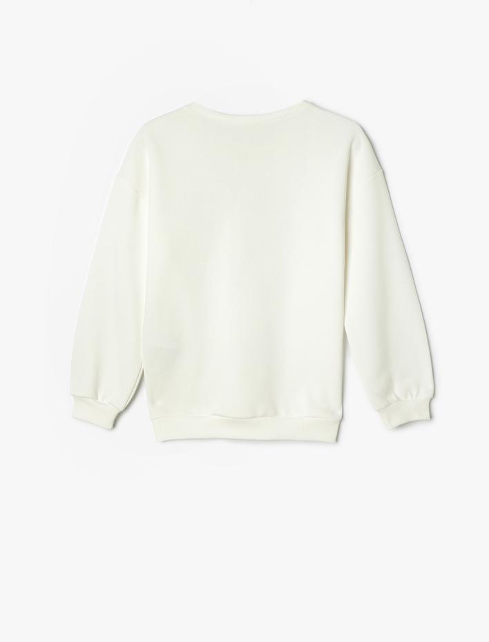 Kız Çocuk Sweatshirt Ayıcık Baskılı Uzun Kollu Bisiklet Yaka Şardonlu