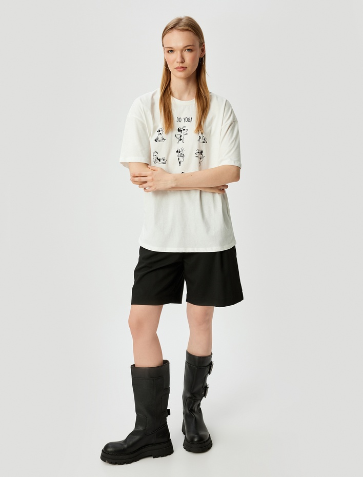  Oversize Tişört Baskılı Bisiklet Yaka Kısa Kollu Pamuklu