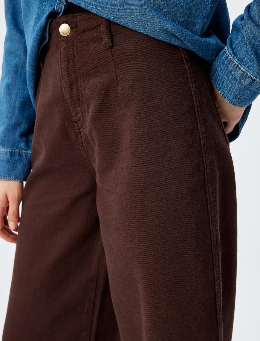   Geniş Kısa Paça Pantolon Yüksek Bel Düğmeli - Wide Leg Jean