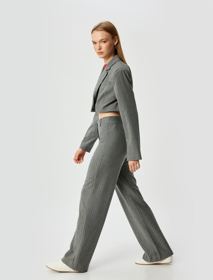  Geniş Paça Pantolon Yüksek Bel Düğmeli Rahat Kalıp