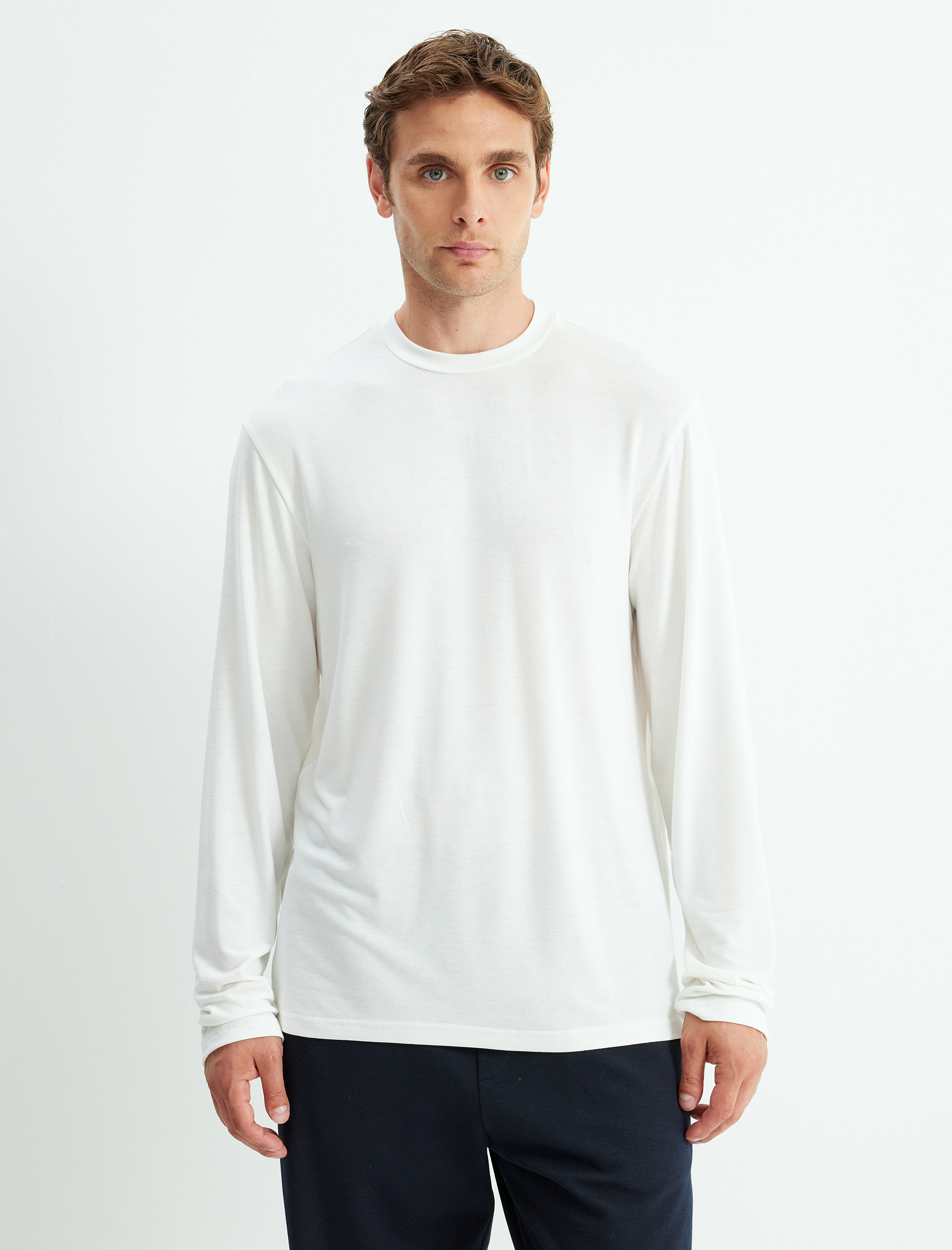   Basic Triko Sweatshirt Bisiklet Yaka Uzun Kollu