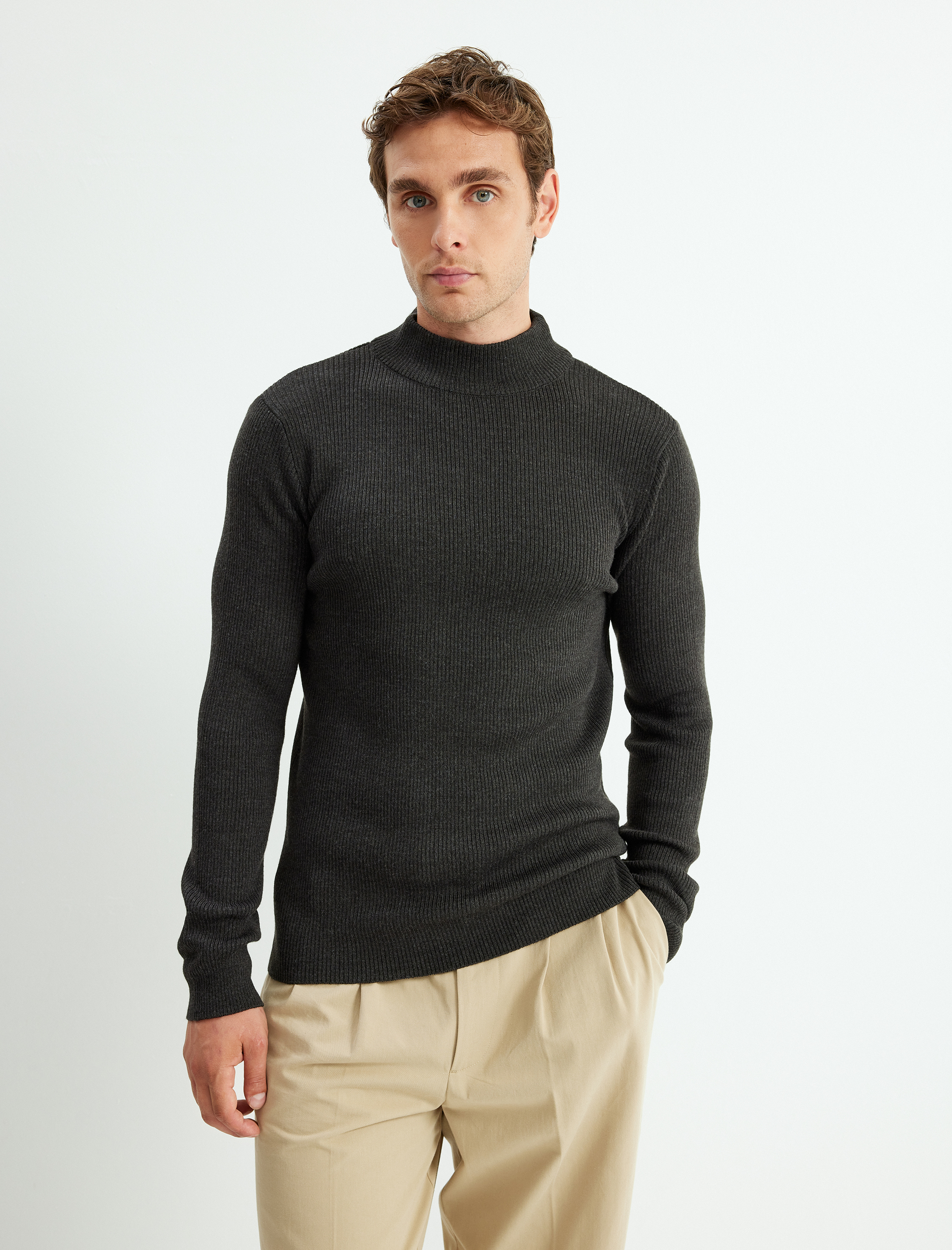   Triko Kazak Yarım Balıkçı Yaka Basic Uzun Kollu