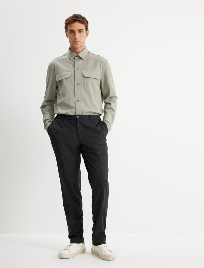  Uzun Kollu Gömlek Kapaklı Cep Detaylı Viskon Karışımlı Regular Fit