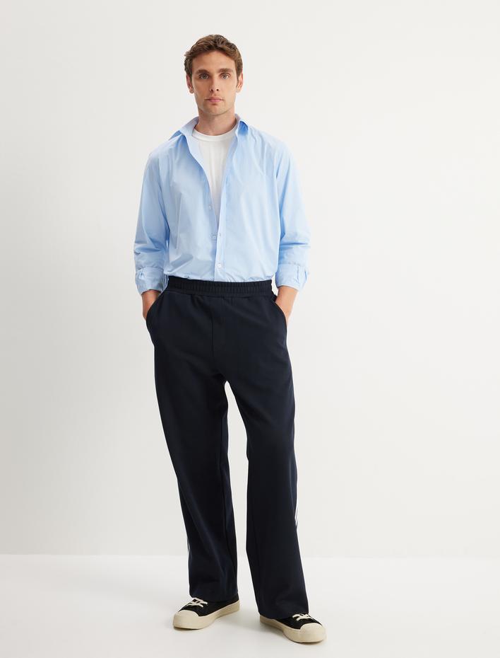  Slim Fit Gömlek Uzun Kollu Yarım İtalyan Yaka Pamuklu