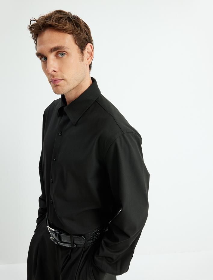  Slim Fit Gömlek Uzun Kollu Yarım İtalyan Yaka Pamuklu