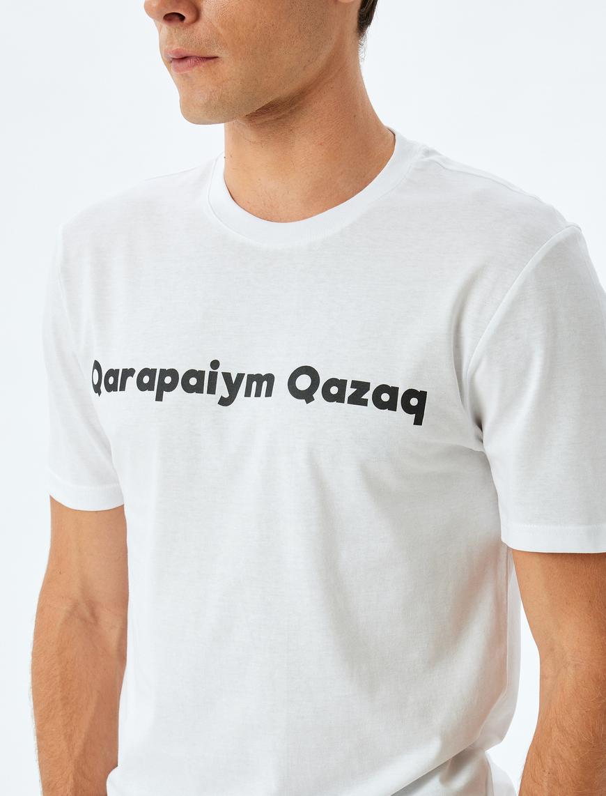   Slogan Baskılı Tişört Bisiklet Yaka Kısa Kollu Pamuklu