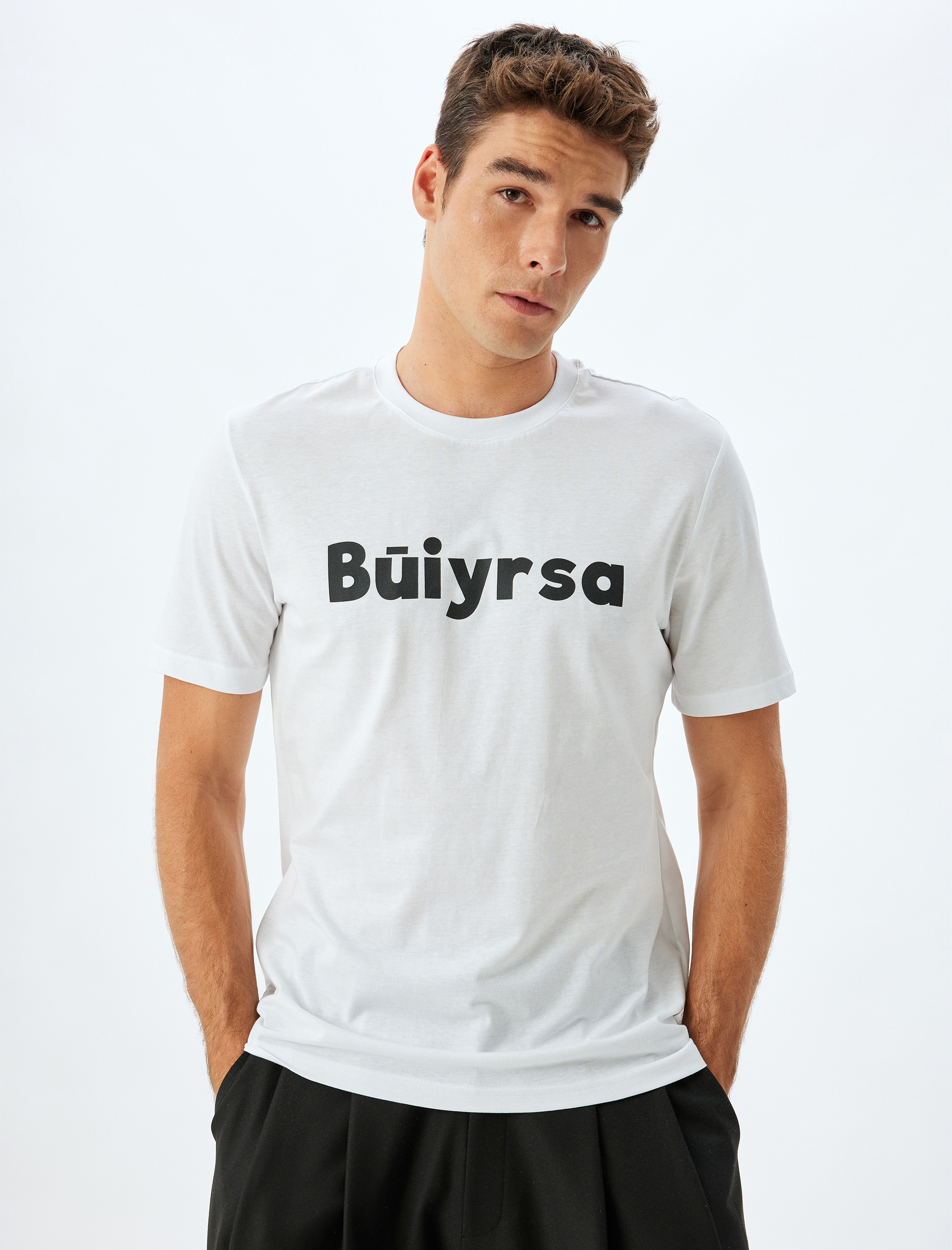   Slogan Baskılı Tişört Bisiklet Yaka Kısa Kollu Pamuklu