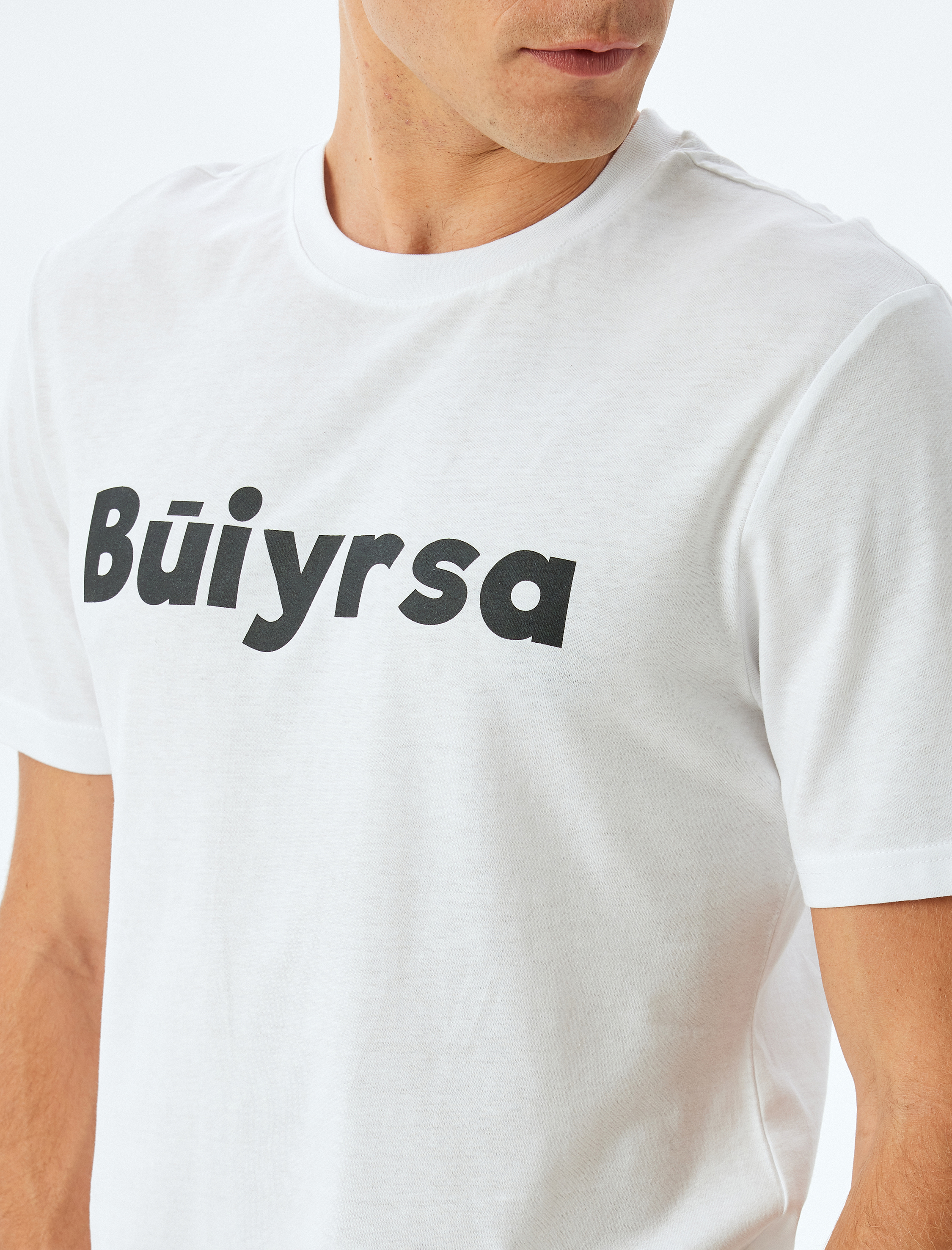   Slogan Baskılı Tişört Bisiklet Yaka Kısa Kollu Pamuklu