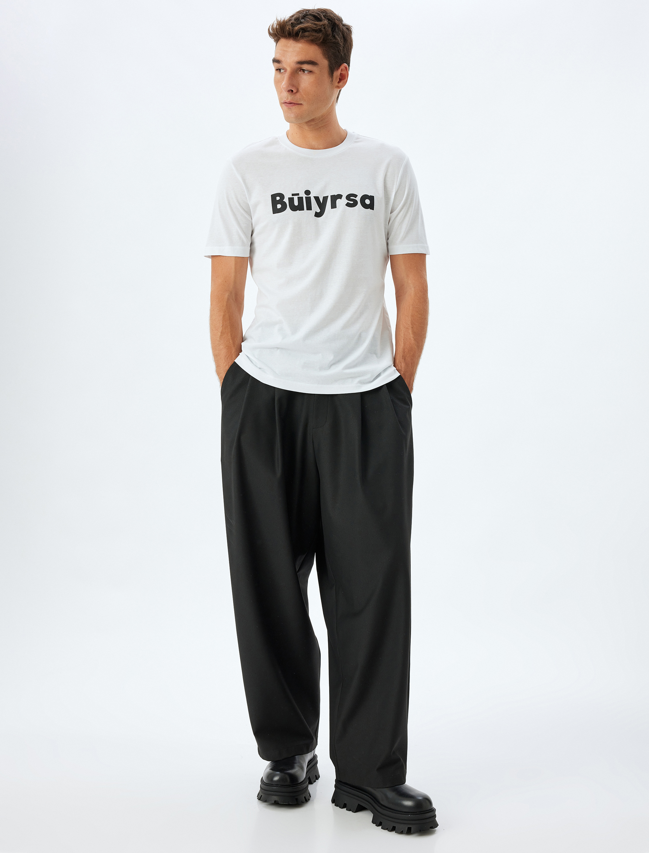   Slogan Baskılı Tişört Bisiklet Yaka Kısa Kollu Pamuklu