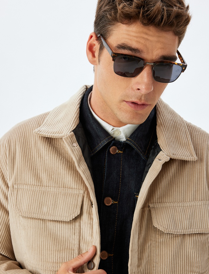  Slim Fit Ceket Fitilli Kadife Gömlek Yaka Kapaklı Cep Detaylı Pamuklu