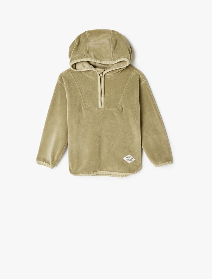 Erkek Bebek Polar Sweatshirt Dik Yaka Yarım Fermuarlı Uzun Kollu