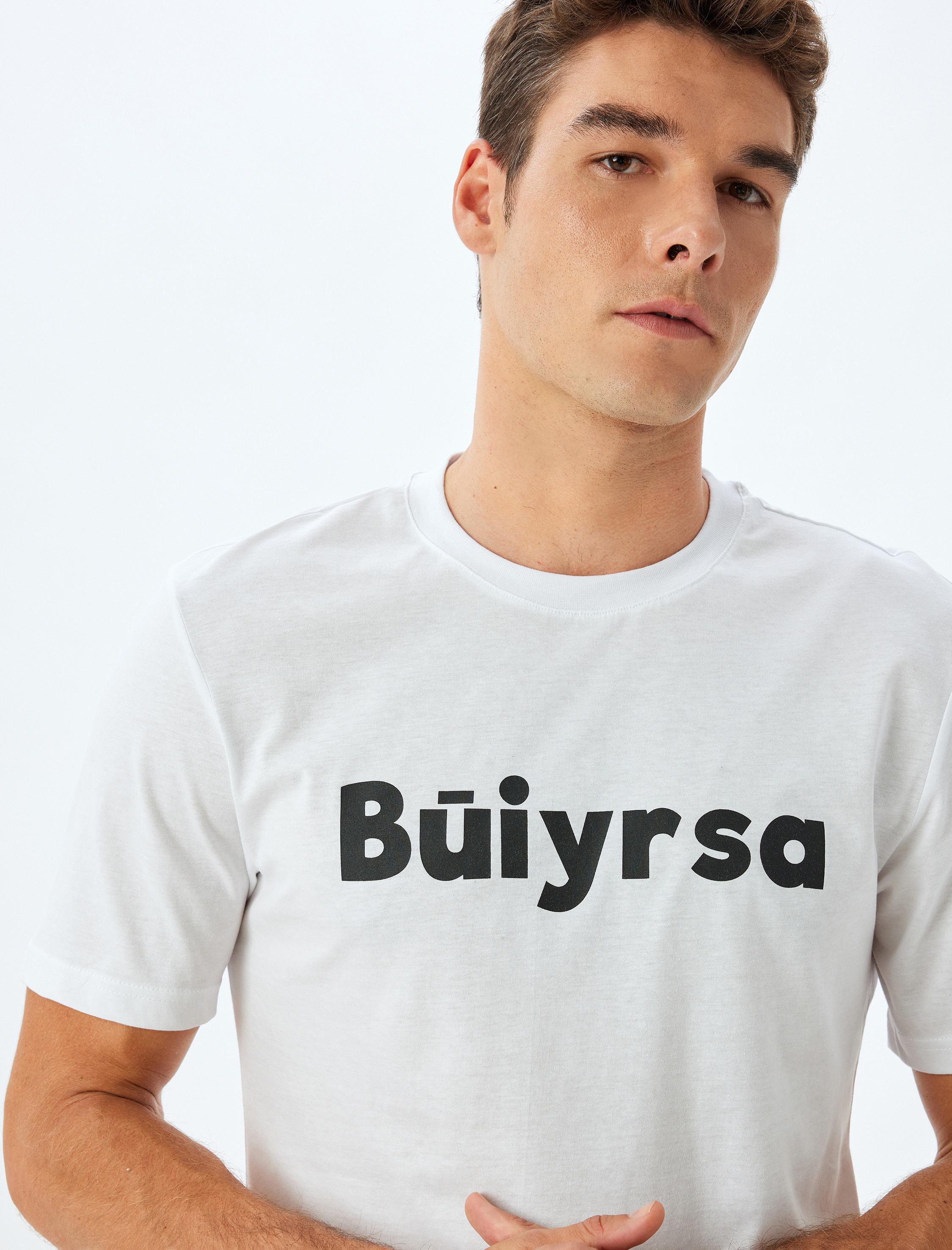   Slogan Baskılı Tişört Bisiklet Yaka Kısa Kollu Pamuklu