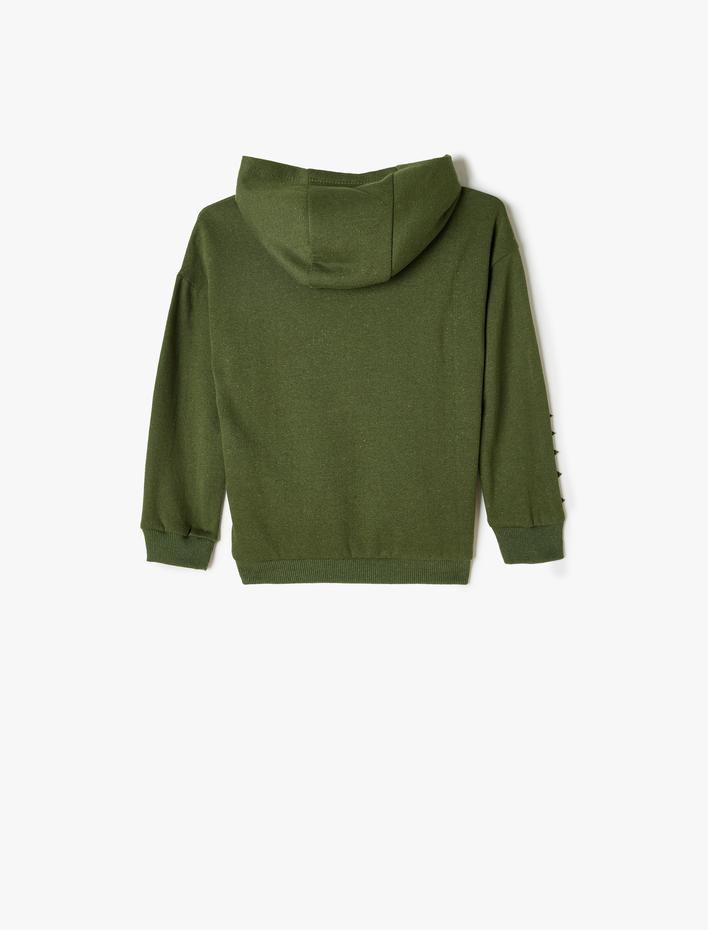 Erkek Bebek Kapşonlu Sweatshirt Dinozor Aplike Detaylı ve Baskılı Uzun Kollu Şardonlu