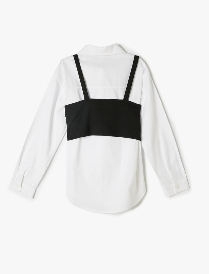 Kız Çocuk Yelek Detaylı Gömlek Uzun Kollu Klasik Yaka Pamuklu