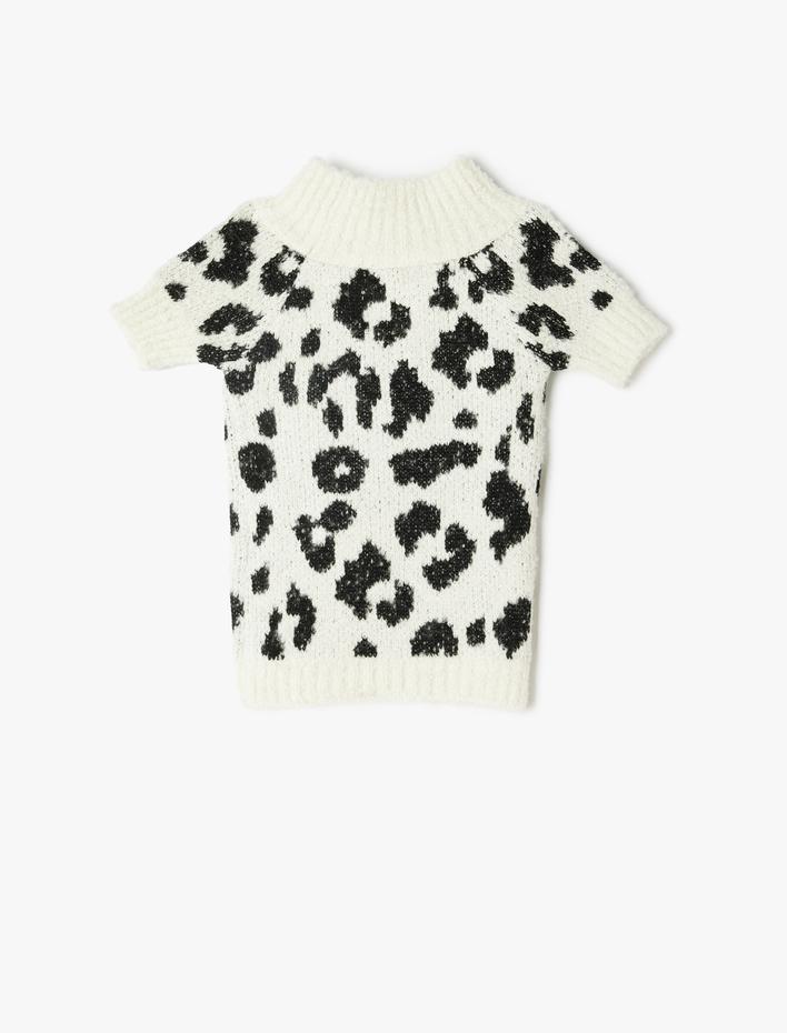  Leopar Desenli Dik Yaka Köpek Kazağı