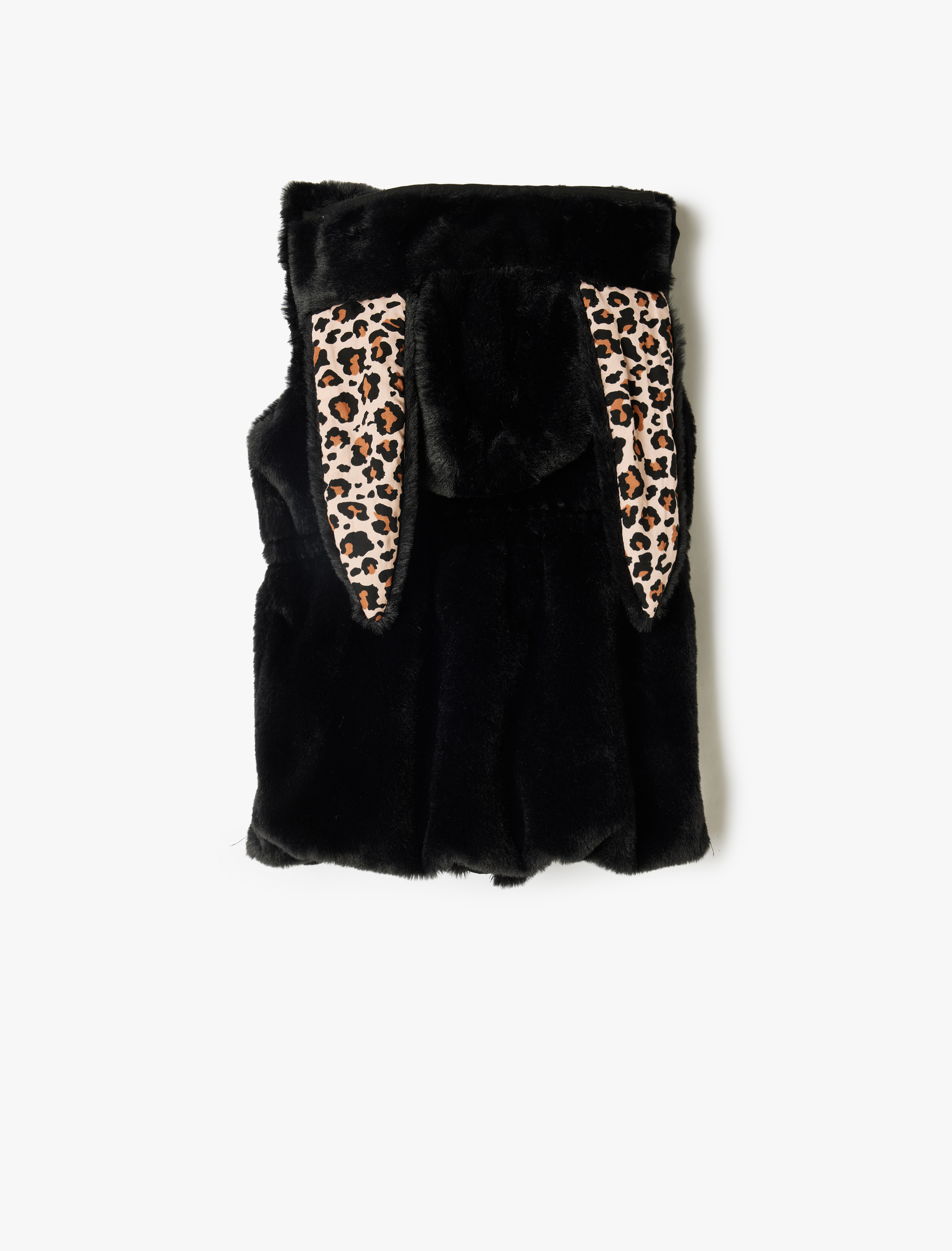  Kız Çocuk Tavşan Kulak Aplikeli Fermuarlı Kapşonlu Peluş Yelek