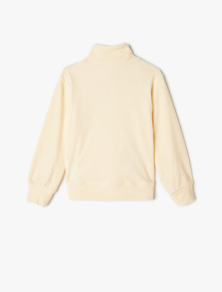 Kız Çocuk Kadife Sweatshirt Dik Yaka Yarım Fermuarlı Uzun Kollu