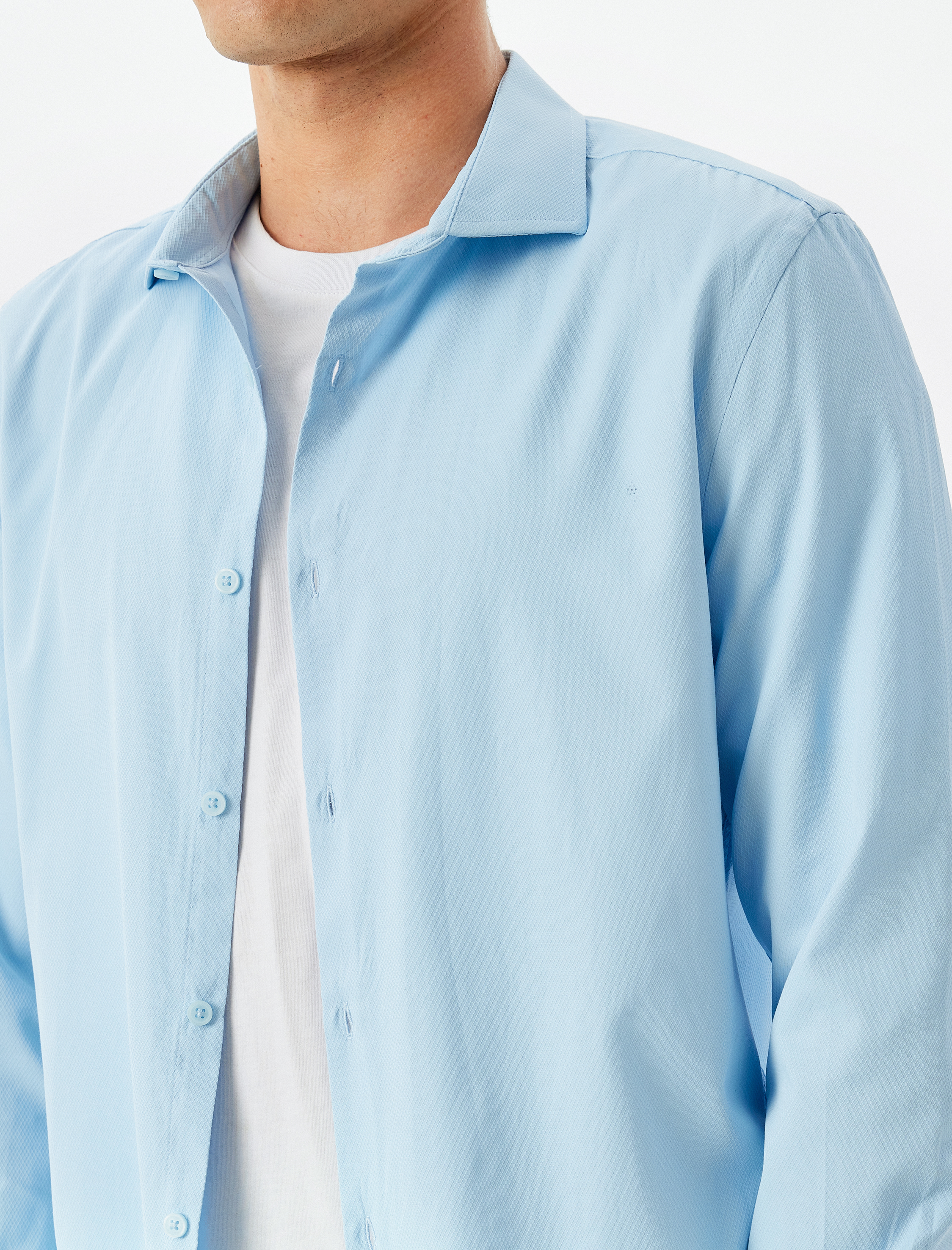   Klasik Gömlek Slim Fit Uzun Kollu Yarım İtalyan Yaka Pamuk Karışımlı