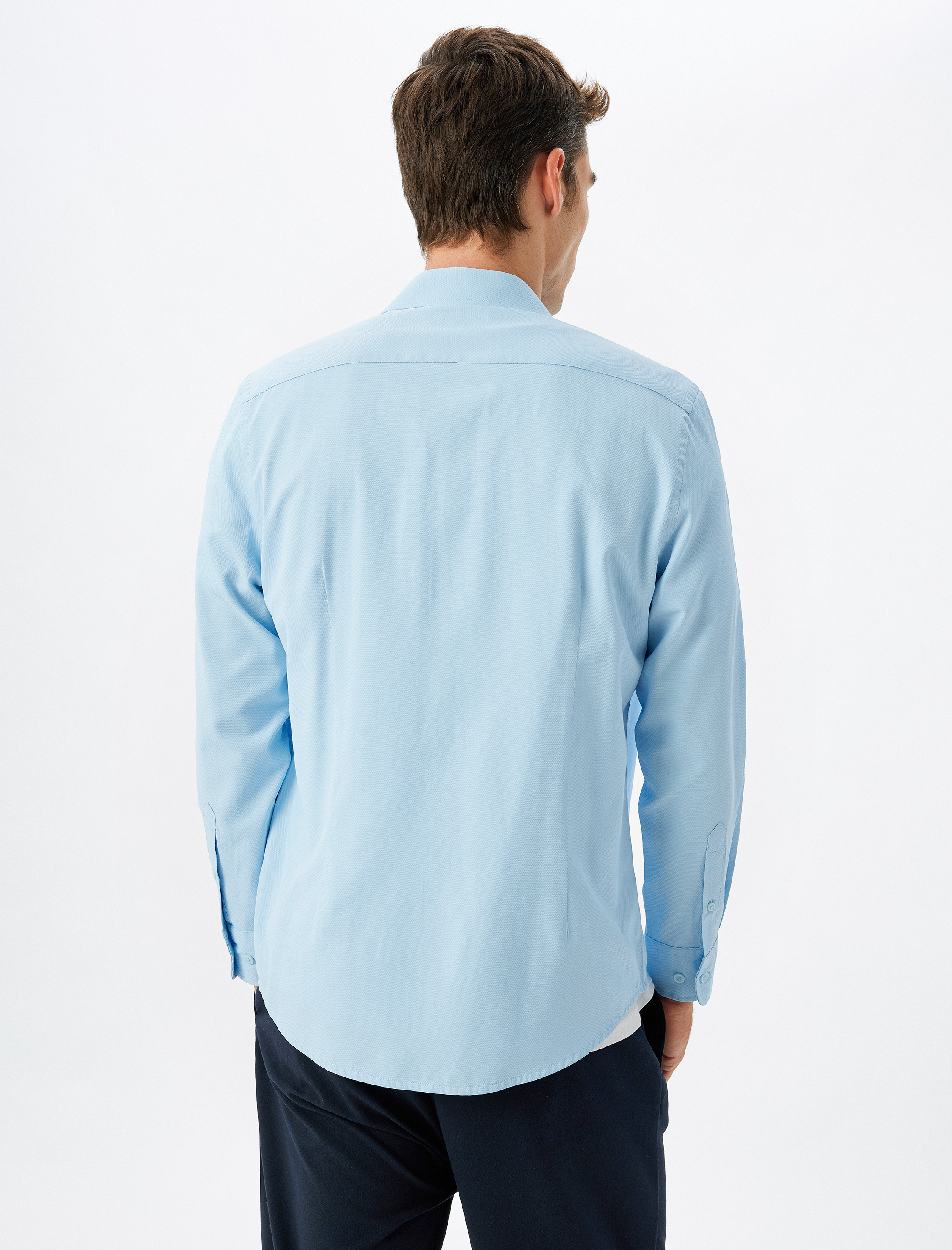   Klasik Gömlek Slim Fit Uzun Kollu Yarım İtalyan Yaka Pamuk Karışımlı