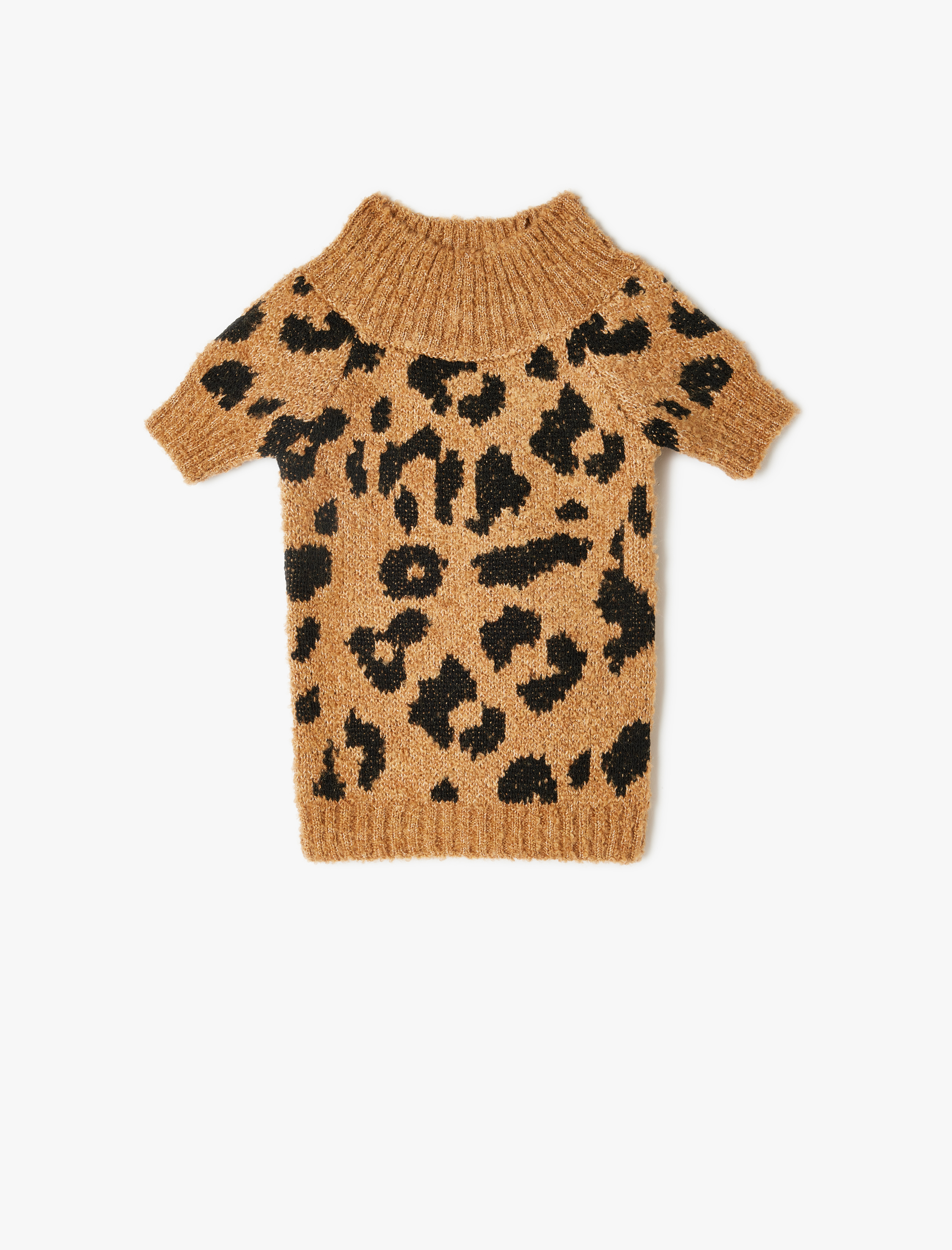 Leopar Desenli Dik Yaka Köpek Kazağı