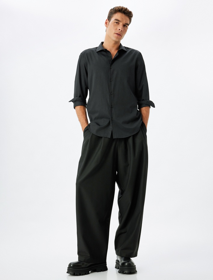  Klasik Gömlek Slim Fit Uzun Kollu Yarım İtalyan Yaka Pamuk Karışımlı