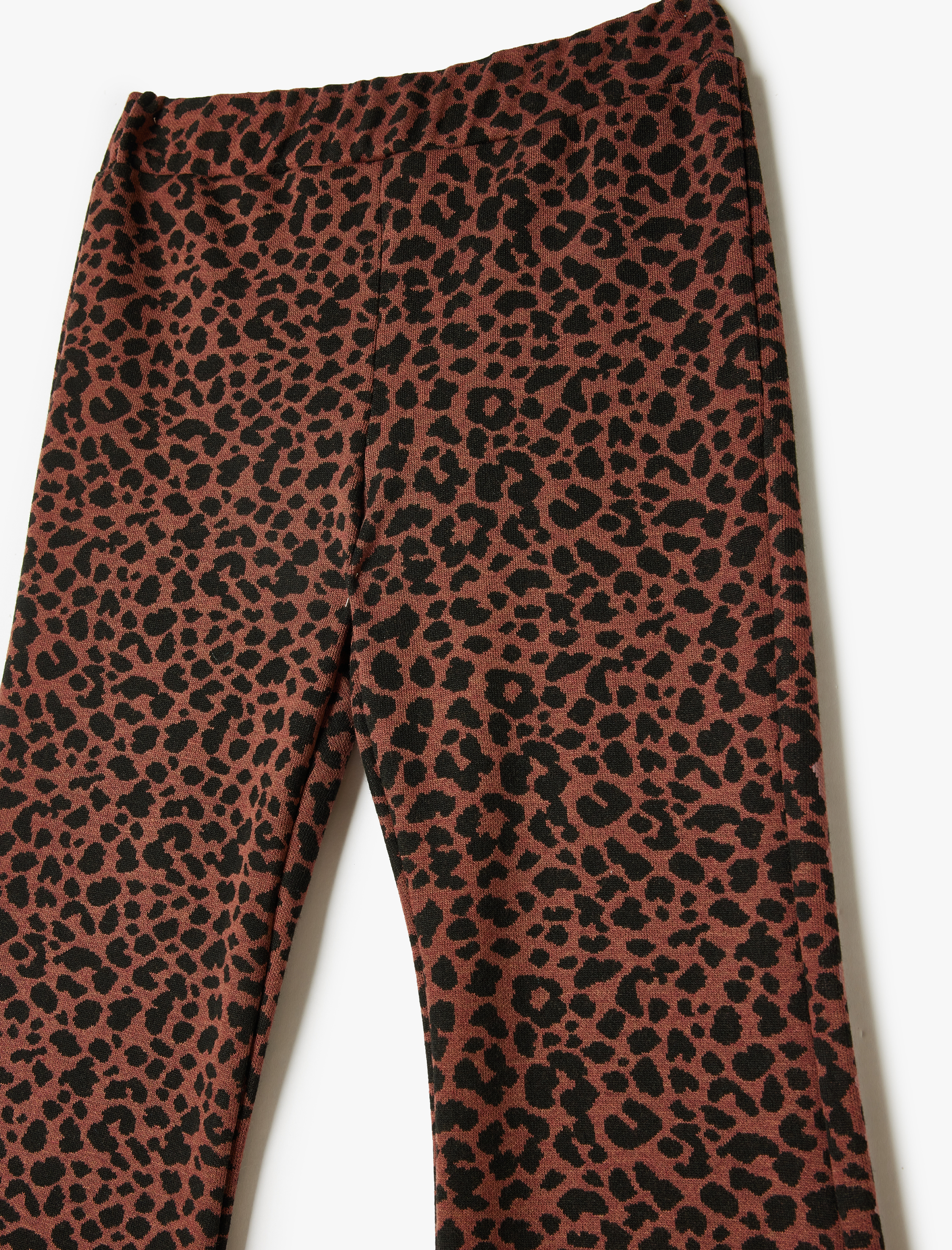  Kız Çocuk İspanyol Paça Pantolon Leopar Desenli Beli Lastikli