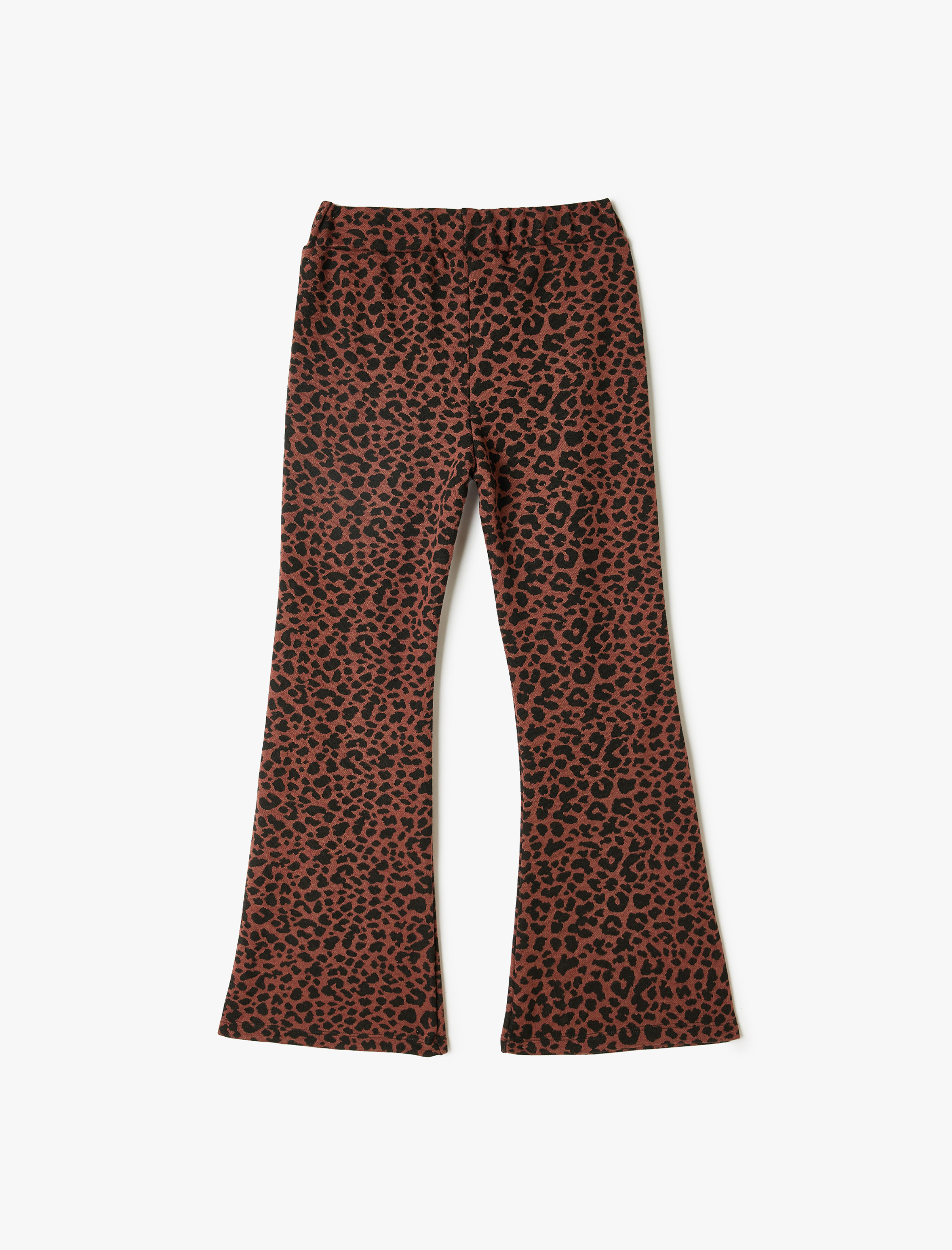  Kız Çocuk İspanyol Paça Pantolon Leopar Desenli Beli Lastikli