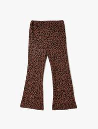 İspanyol Paça Pantolon Leopar Desenli Beli Lastikli
