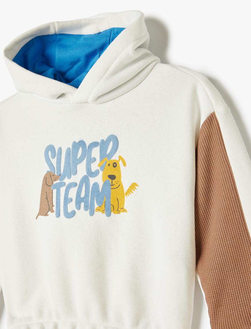  Erkek Bebek Kapşonlu Sweatshirt Köpek Baskılı Uzun Kollu Pamuklu