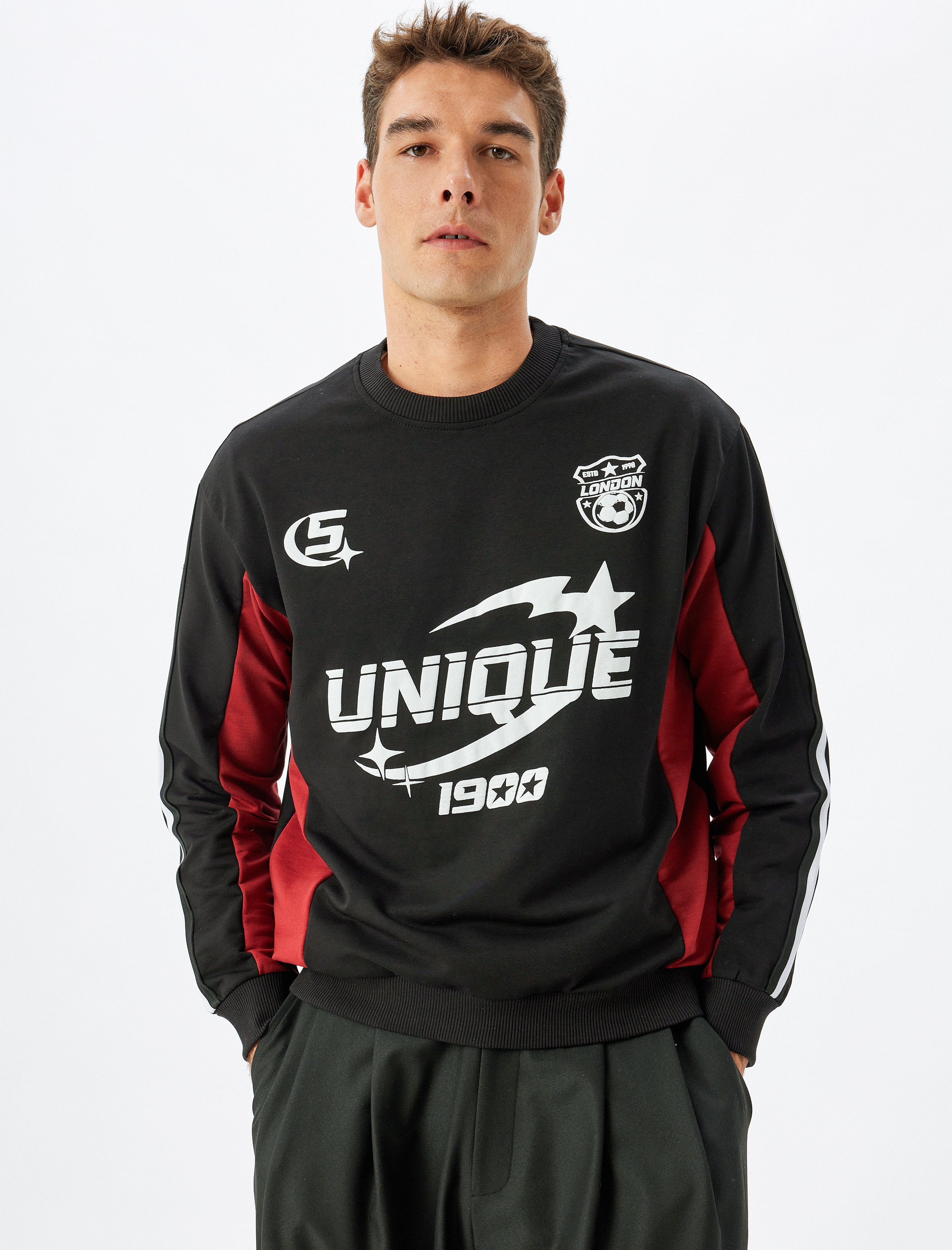   Kolej Baskılı Sweatshirt Bisiklet Yaka Pamuk Karışımlı