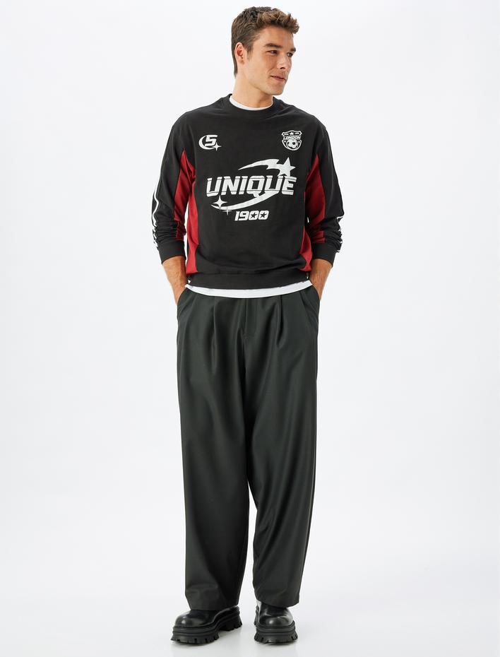  Kolej Baskılı Sweatshirt Bisiklet Yaka Pamuk Karışımlı