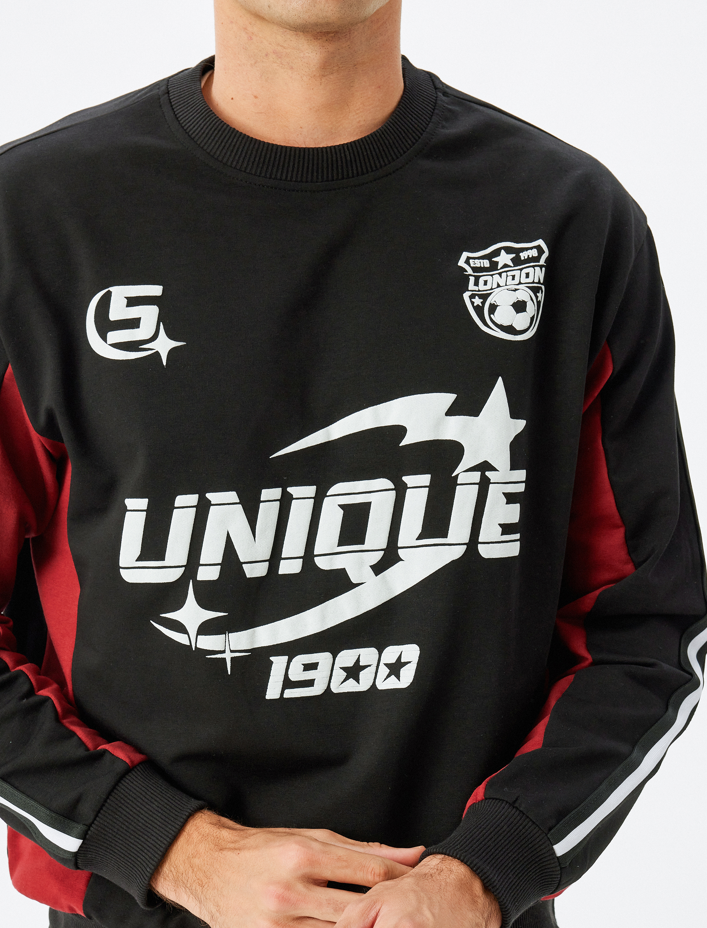   Kolej Baskılı Sweatshirt Bisiklet Yaka Pamuk Karışımlı