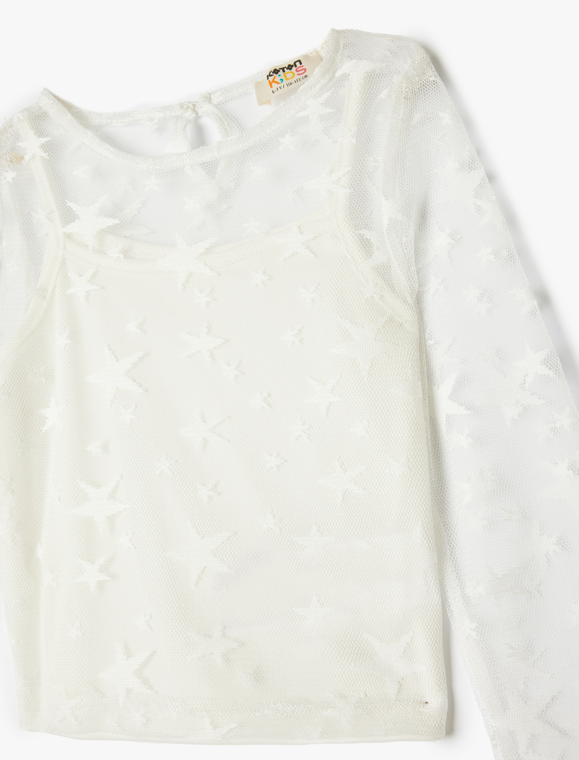  Kız Çocuk Yıldız Desenli Uzun Kollu Astarlı Tül Tişört