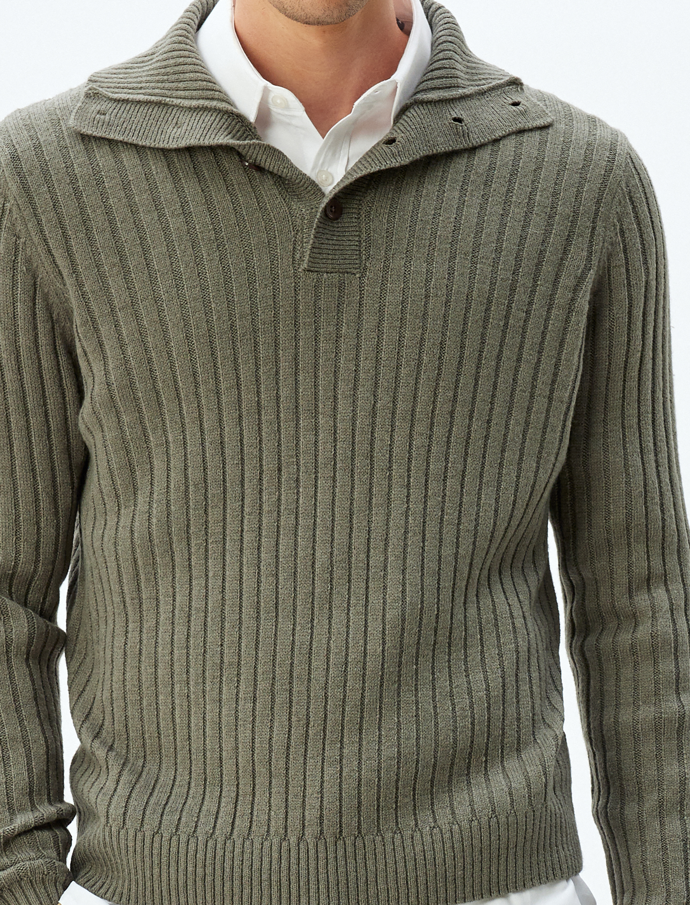   Triko Kazak Basic Düğme Detaylı Yaka Dokulu