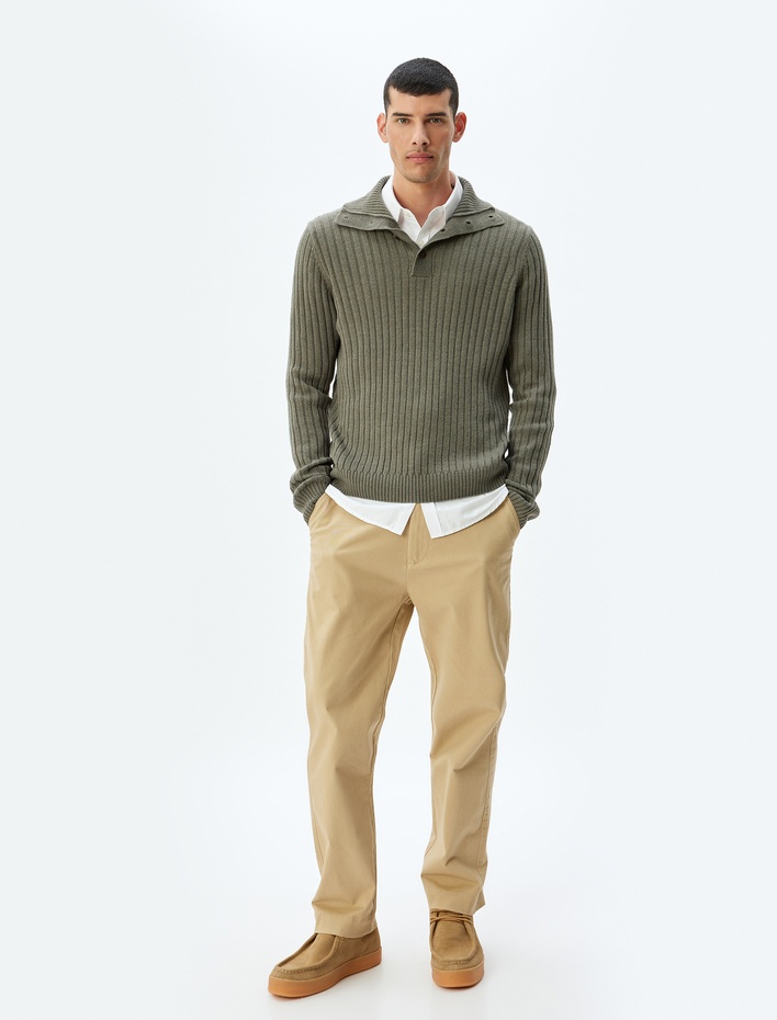  Triko Kazak Basic Düğme Detaylı Yaka Dokulu