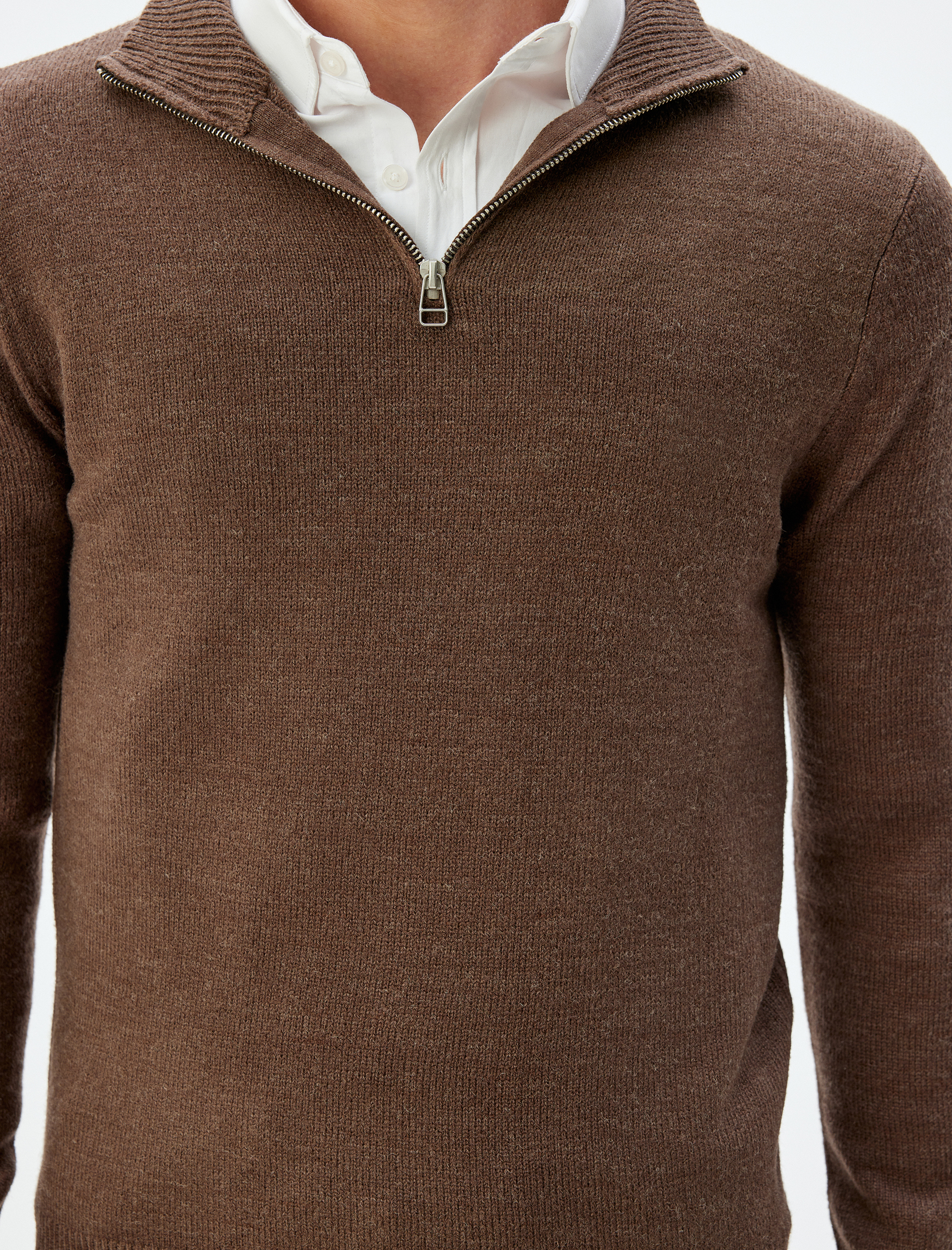   Kışlık Triko Kazak Yarım Fermuarlı Basic Uzun Kollu