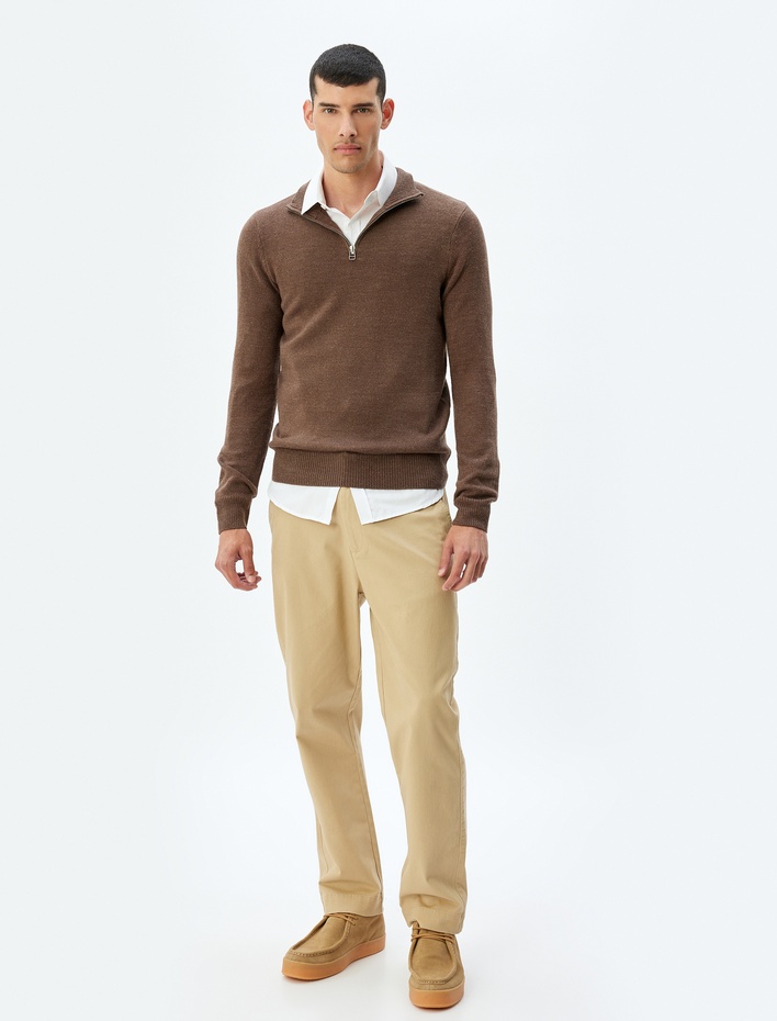  Kışlık Triko Kazak Yarım Fermuarlı Basic Uzun Kollu