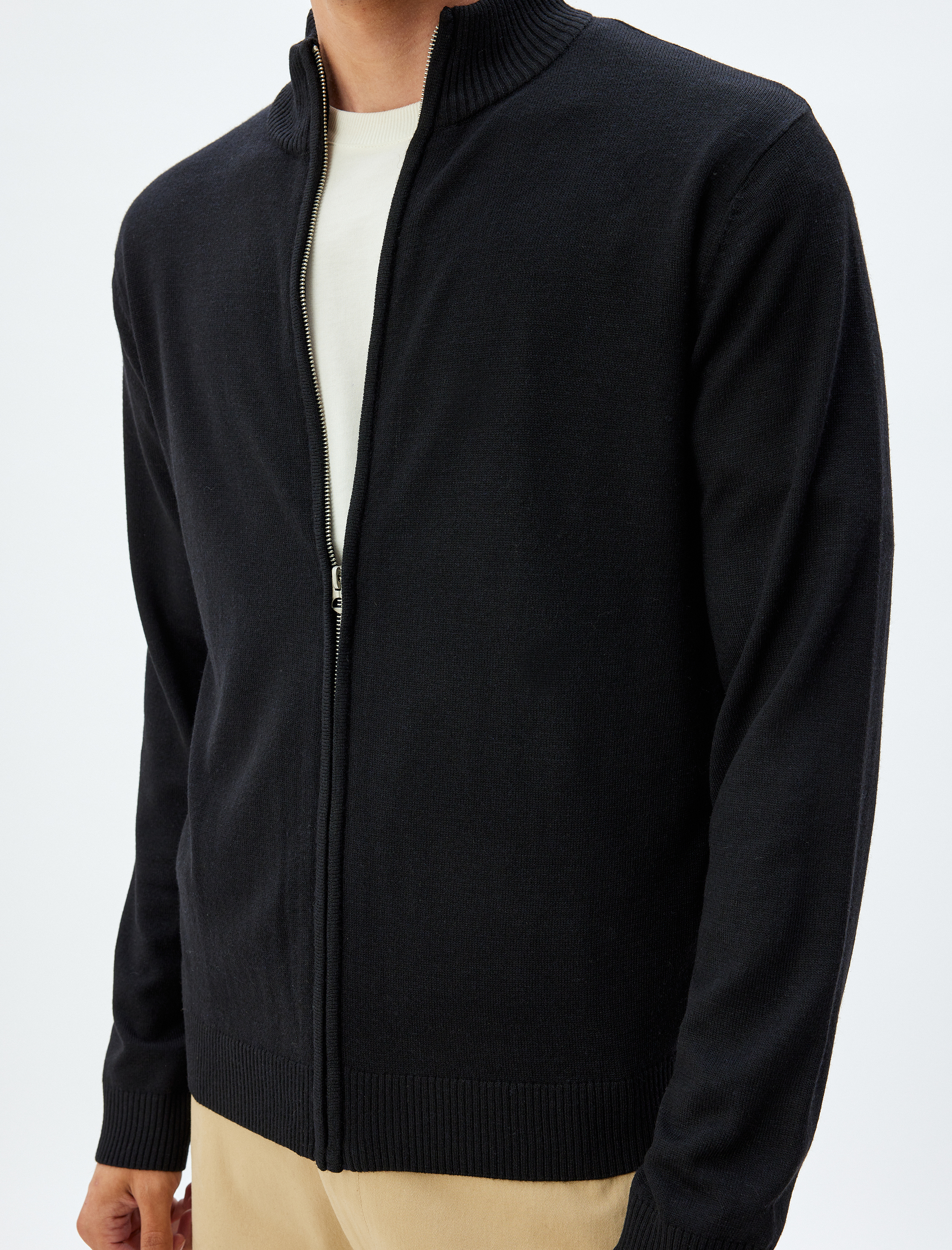 Triko Hırka Dik Yaka Fermuarlı Basic