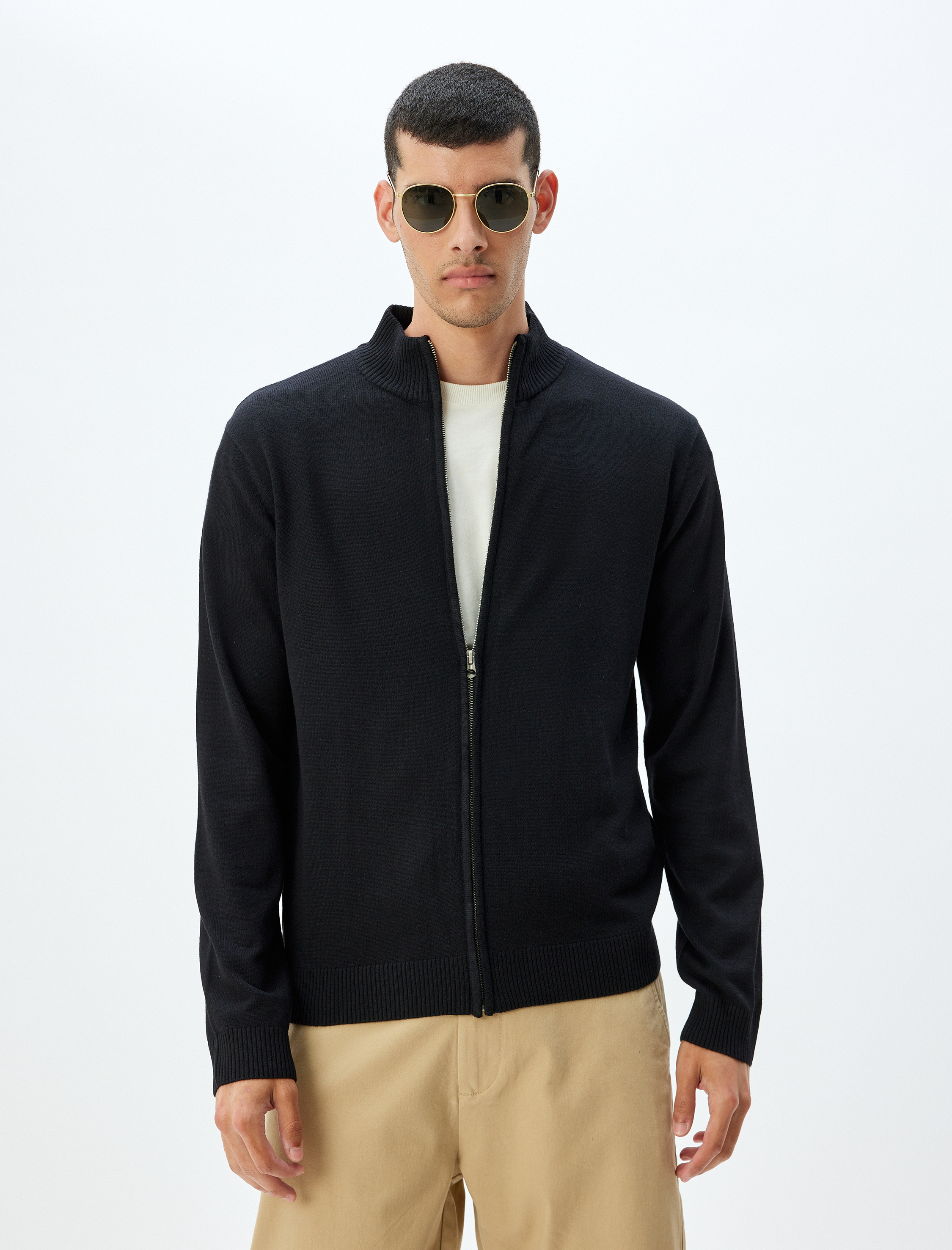 Triko Hırka Dik Yaka Fermuarlı Basic