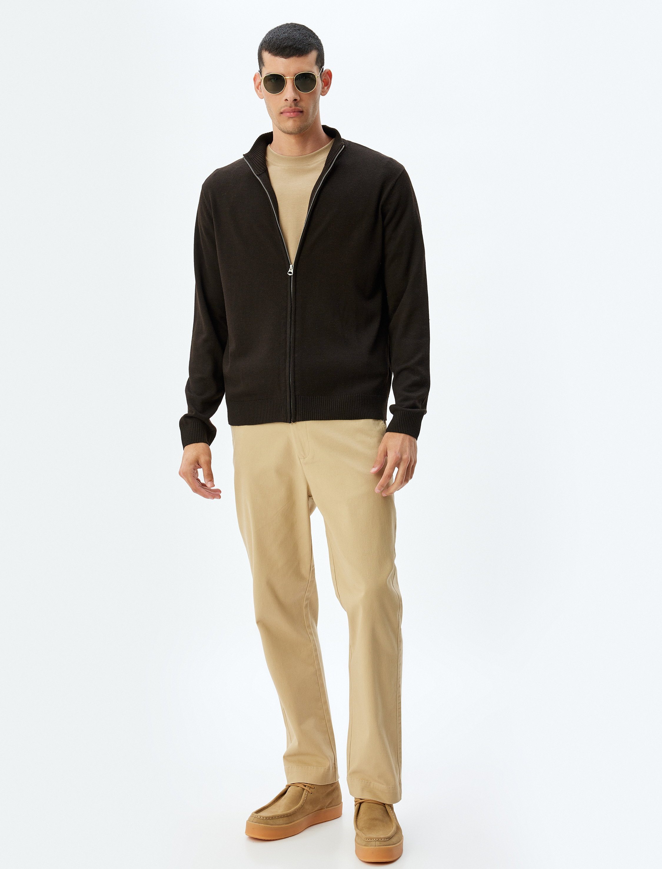 Triko Hırka Dik Yaka Fermuarlı Basic