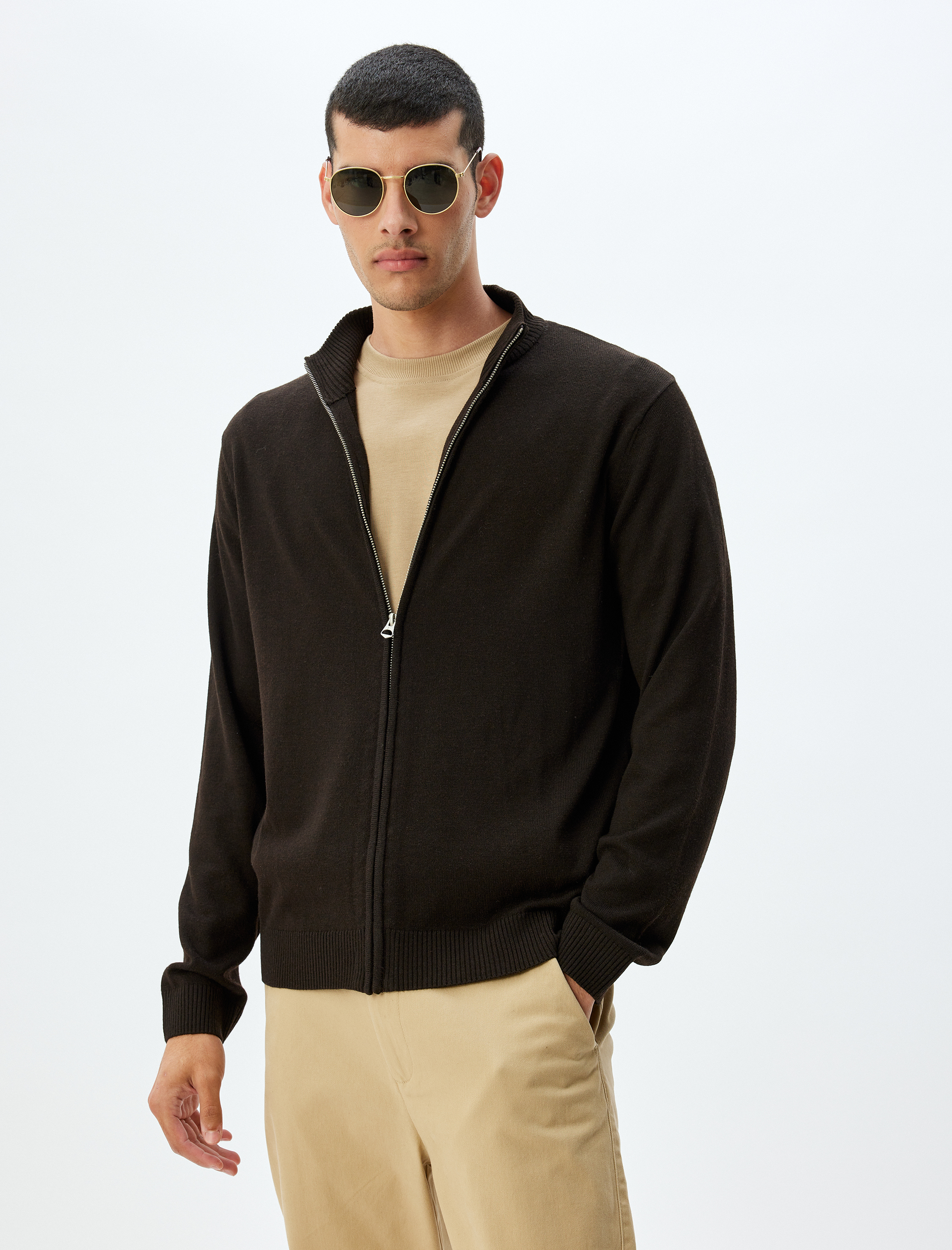 Triko Hırka Dik Yaka Fermuarlı Basic