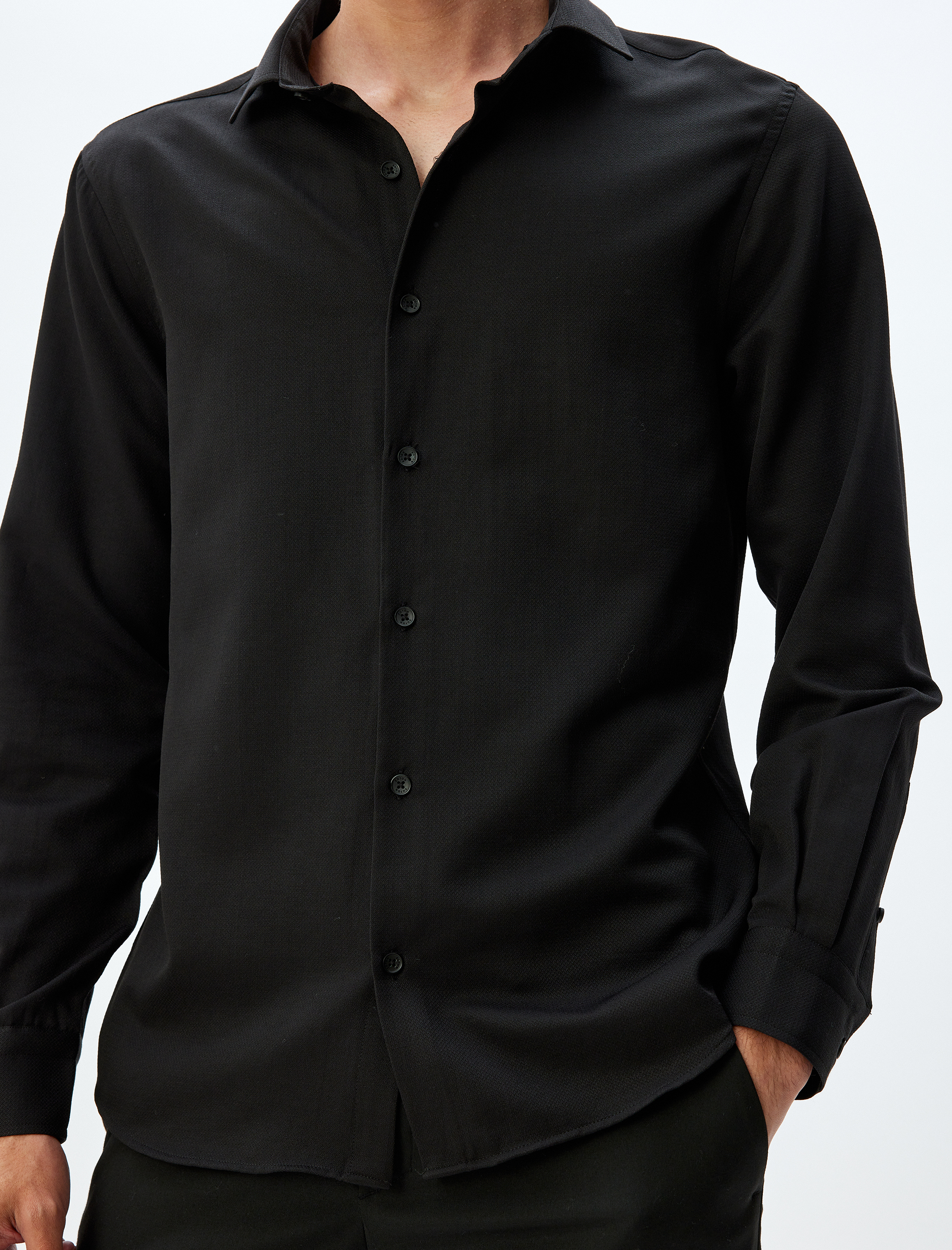   Klasik Gömlek Uzun Kollu Slim Fit Yarım İtalyan Yaka Pamuk Karışımlı