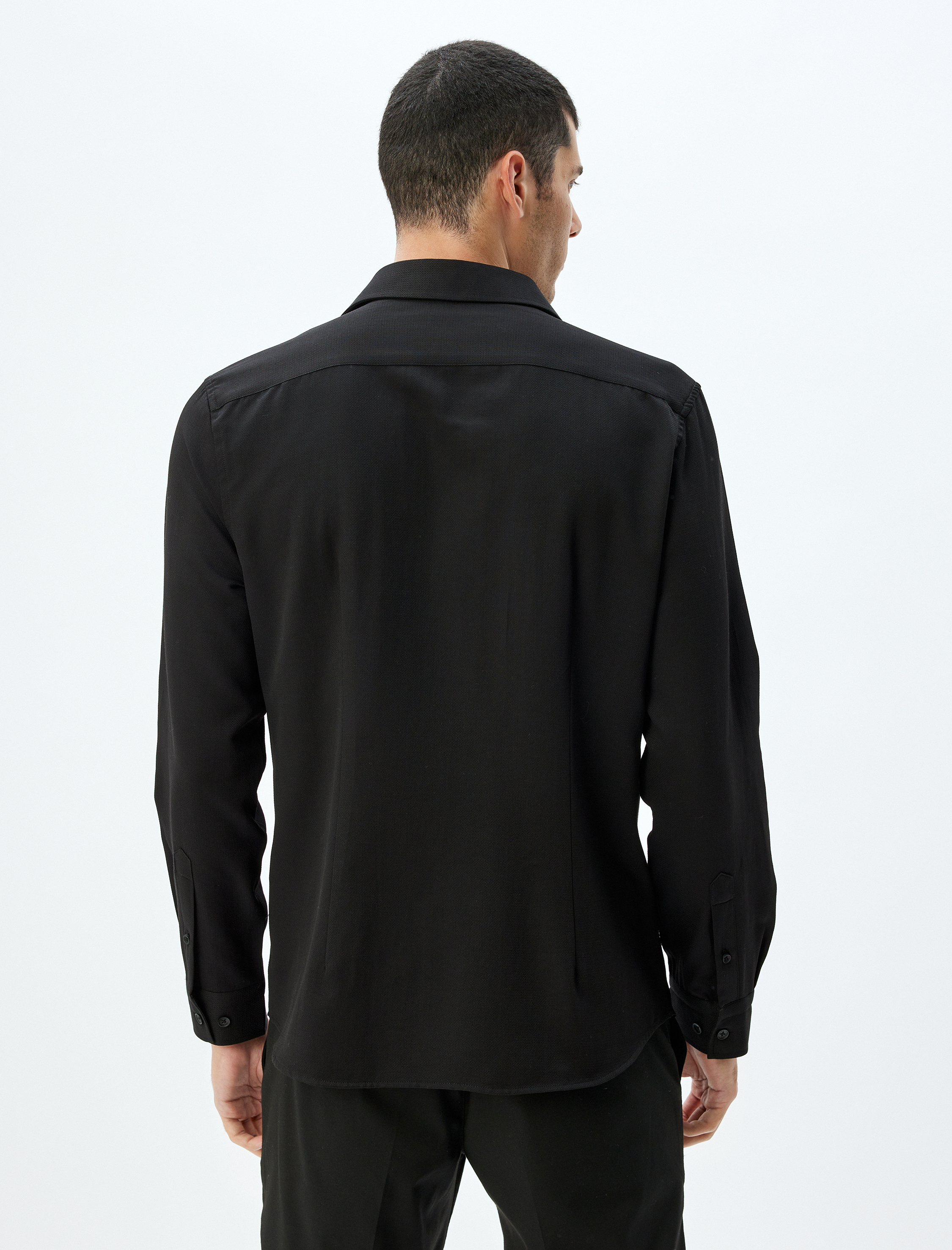   Klasik Gömlek Uzun Kollu Slim Fit Yarım İtalyan Yaka Pamuk Karışımlı