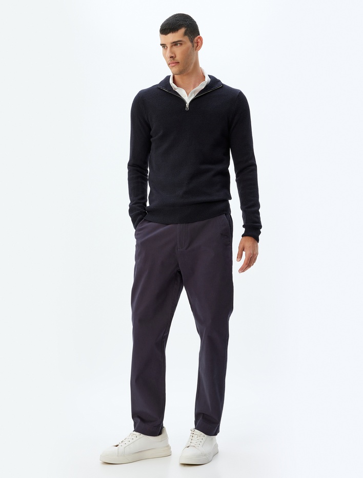  Chino Pantolon Gabardin Cep Detaylı Düğmeli Pamuklu