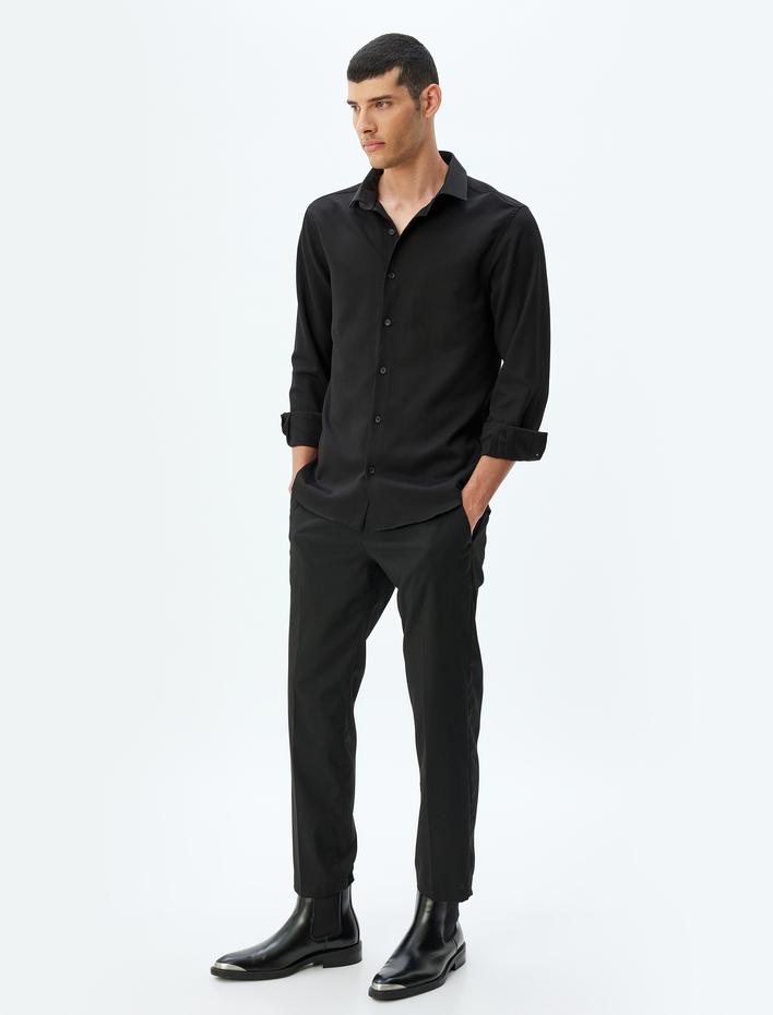  Klasik Gömlek Uzun Kollu Slim Fit Yarım İtalyan Yaka Pamuk Karışımlı