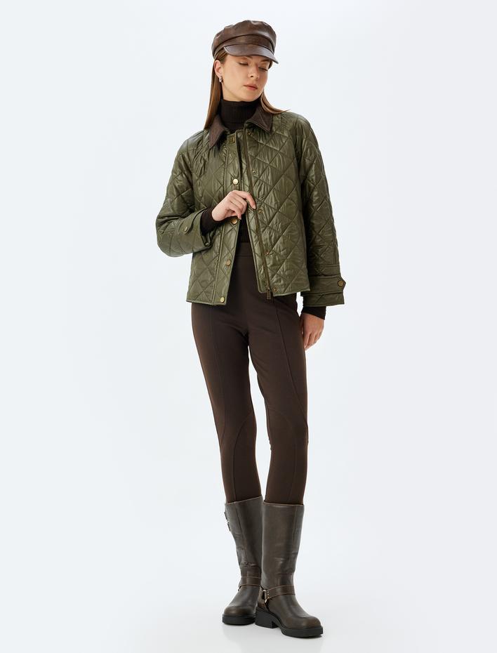  Koton X Sima Tarkan - Kapitone Mont Yakası Fitilli Kadife Fermuarlı Çıt Çıt Düğmeli